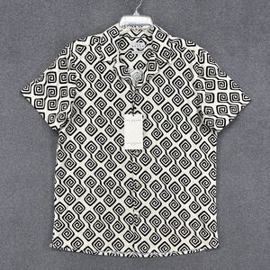 IKE BEHAR Shirt Mens Medium Retro 70' Linen Blend Geometric Button Down Shirt
